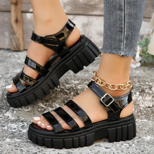 Damen trendige Sandalen mit robustem Blockabsatz und elegantem Riemen-Design EB