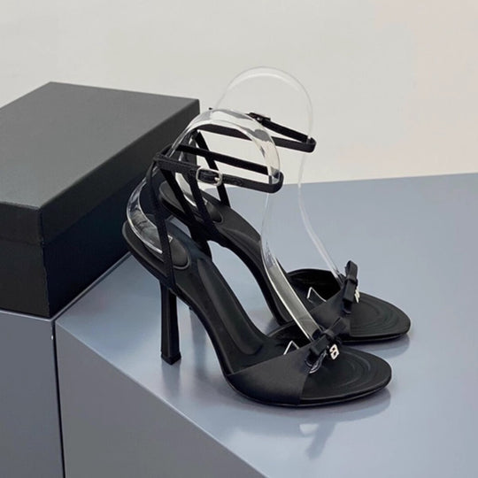Damen elegante High Heel Sandalen mit transparentem Riemen und stilvollen Schleifen EB