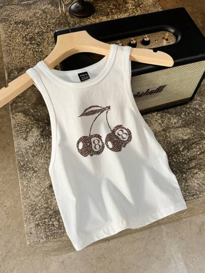 Damen ärmelloses Tanktop mit fröhlichem Kirschmotiv EB