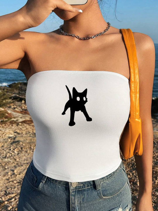 Damen Bandeau-Top mit auffälligem Statement-Aufdruck EB
