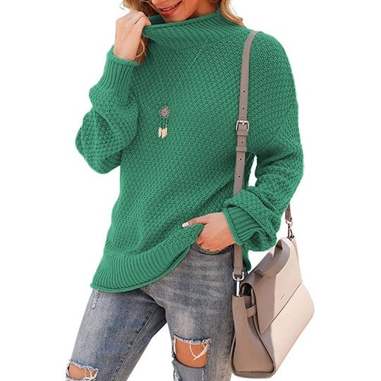 Damen Grobstrickpullover mit hohem Kragen und strukturierter Oberfläche EB