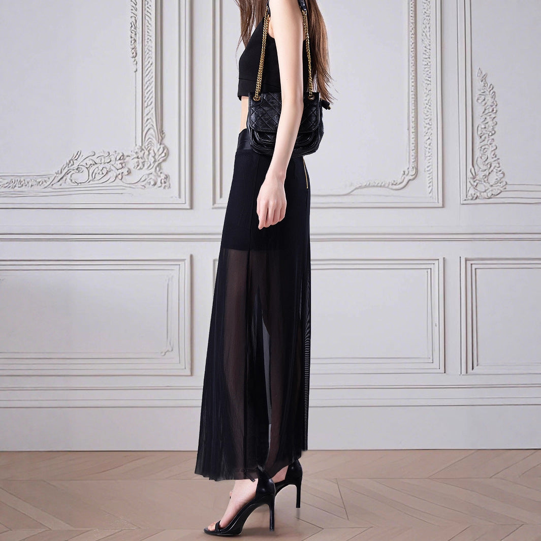 Damen Eleganter Maxiröcke mit transparenter Oberlage EB