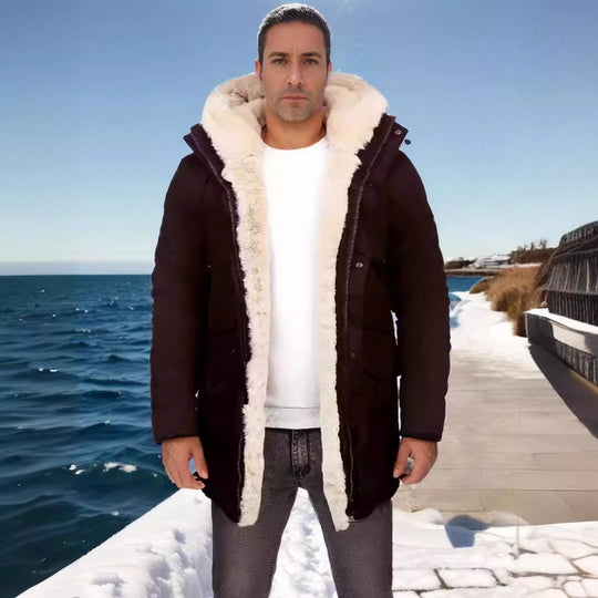 Damen warme Outdoorjacke mit Innenfutter aus Kunstfell und großen Taschen EB