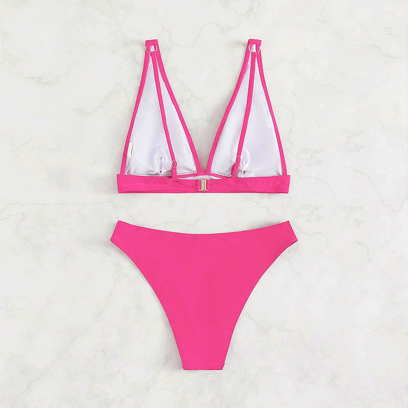 Damen Hochtaillierter Bikini mit elegantem V-Ausschnitt EB