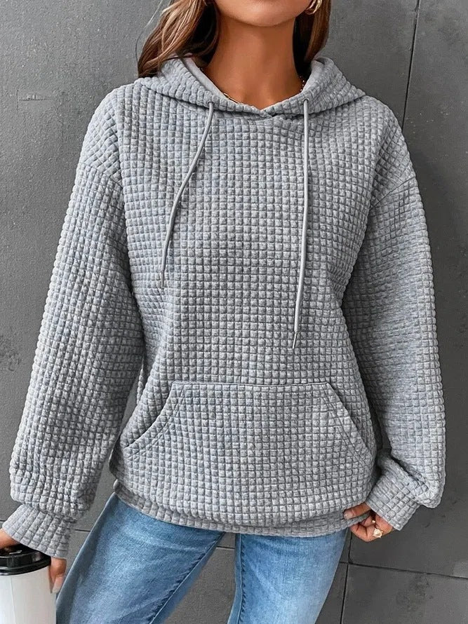 Damen lässiger Hoodie mit strukturierter Oberfläche und praktischer Kängurutasche EB