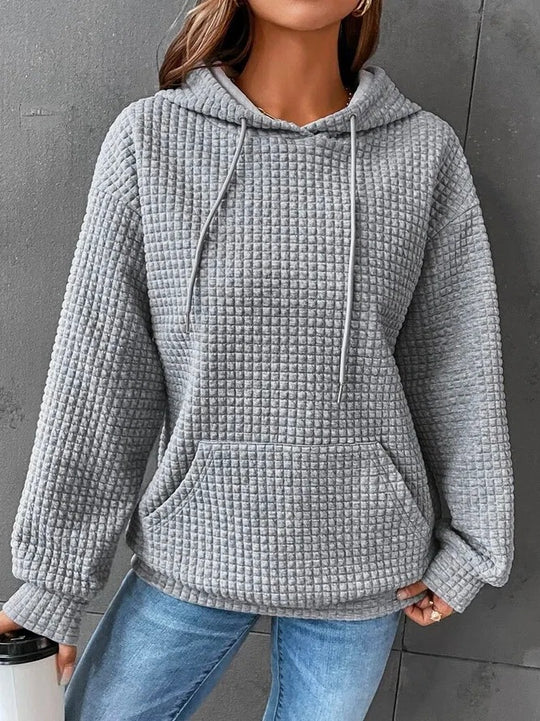 Damen lässiger Hoodie mit strukturierter Oberfläche und praktischer Kängurutasche EB