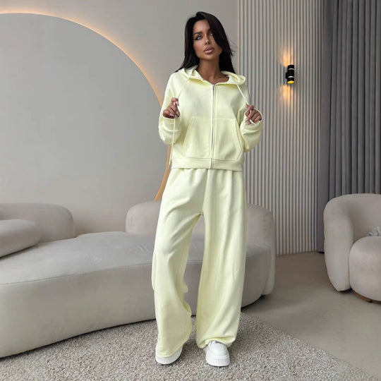 Damen nan weite Highwaist-Loungehose aus Sweatstoff mit Kordelzug und Eingrifftaschen EB