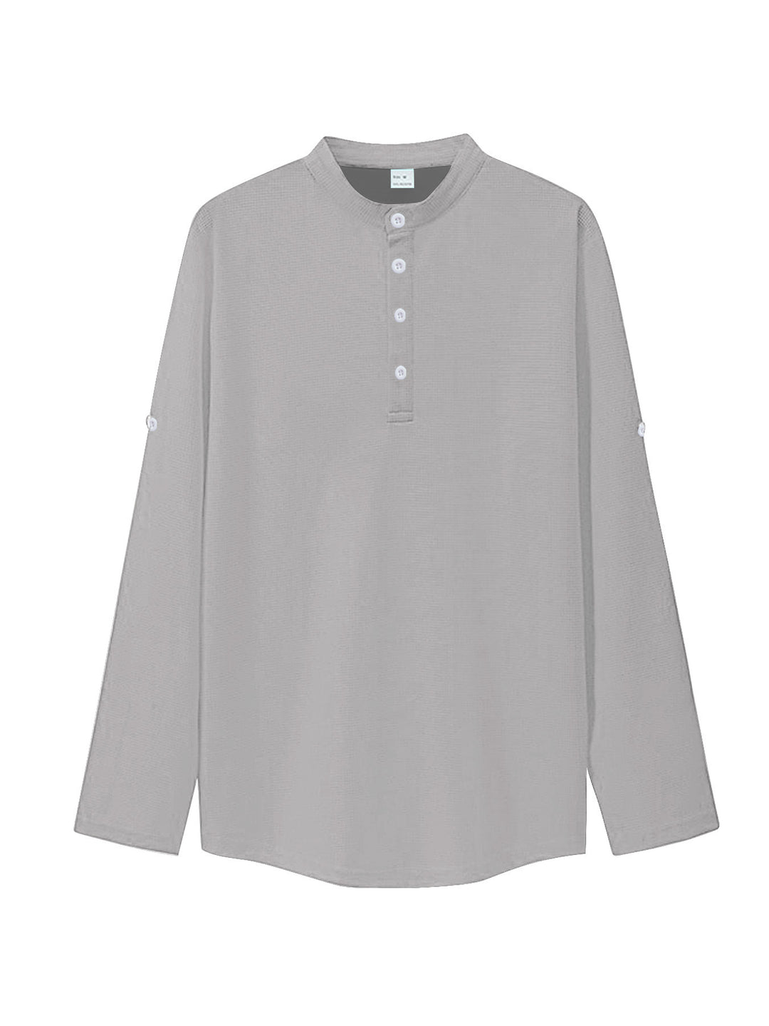 Damen nan oversized Langarm-Henley mit Stehkragen Waffelstruktur und Ärmelsicherung EB
