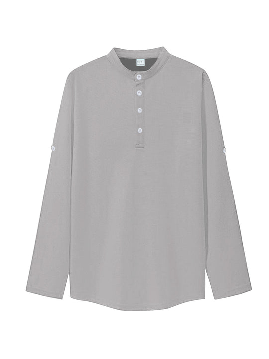 Damen nan oversized Langarm-Henley mit Stehkragen Waffelstruktur und Ärmelsicherung EB