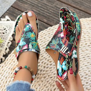 Damen Zehentrenner-Sandalen mit floralem Design EB