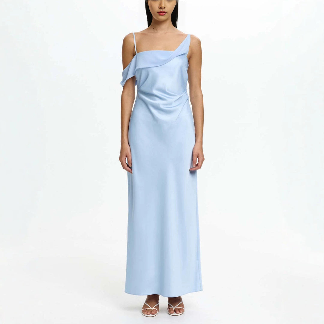 Damen Elegantes Maxikleid mit asymmetrischem Oberteil und fließendem Schnitt EB