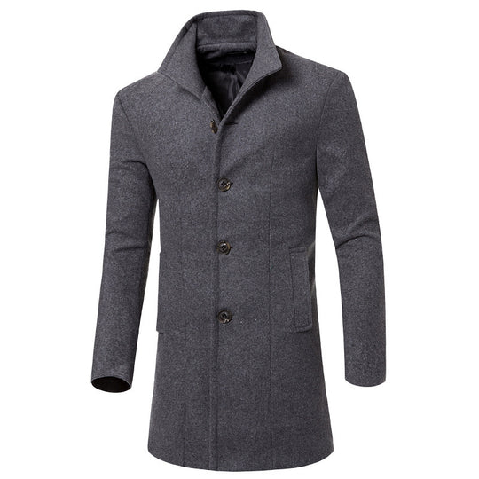 Herren eleganter Woolcoat mit modernem Stehkragen und praktischen Taschen EB