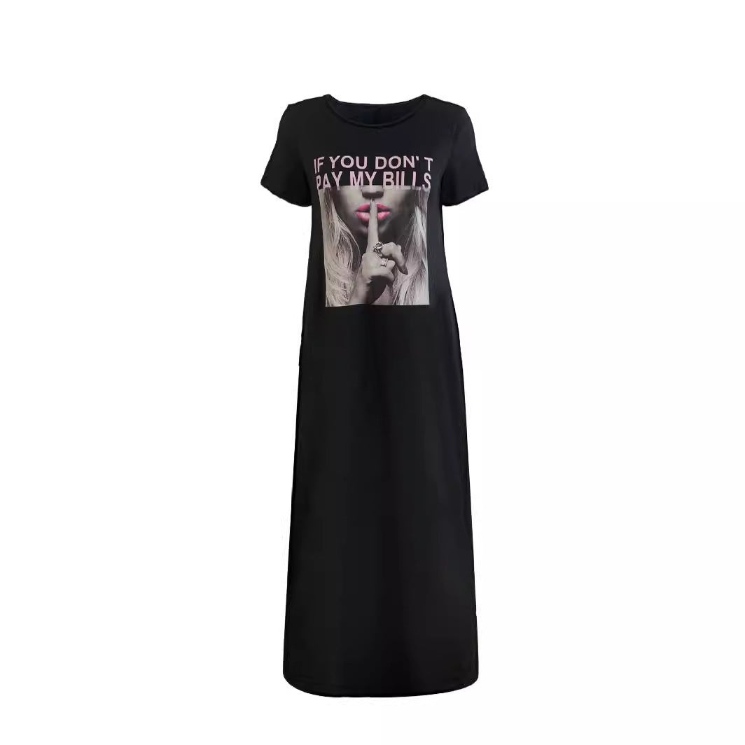Damen Komfortables Baumwoll-Maxi-Kleid mit grafischem Druck EB