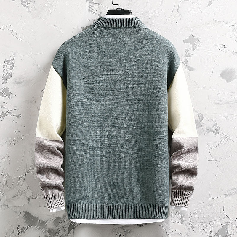 Herren nan modischer Blockdesign Strickpullover mit Stehkragen und Regular-Fit EB