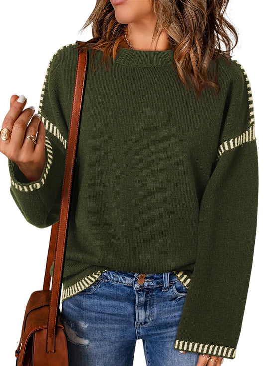Damen modischer Pullover mit kontrastierenden Ärmelabschlüssen und legerem Schnitt EB