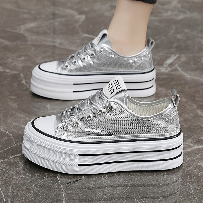 Damen Glitzernde Plateau Sneakers mit komfortablem Design EB
