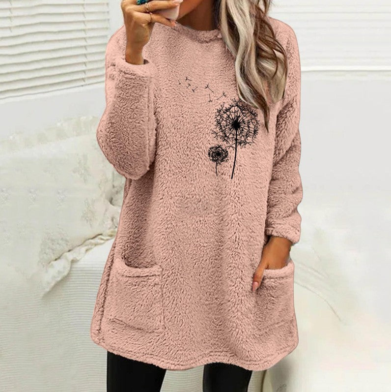 Damen Fleece-Tunika mit Dandelion-Motiv und praktischen Taschen EB