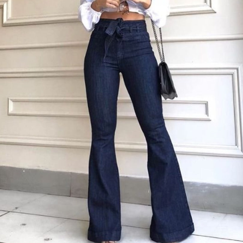 Damen Schlagjeans mit hoch tailliertem Bund EB