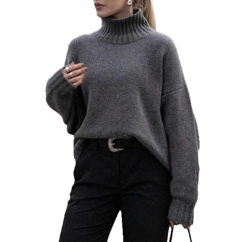 Damen Boxy-Rollkragenpullover aus feinem Wollmix mit Ballonärmeln und überschnittener Schulter EB