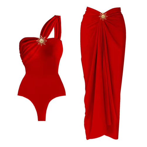 Damen einseitiger Badeanzug mit elegantem Wickelrock EB