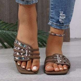 Damen Offene Sandalen mit dekorativen Riemchen EB
