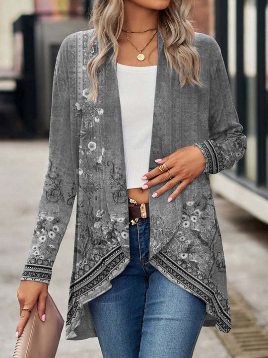Damen Offene Longjacke mit floralem Design EB