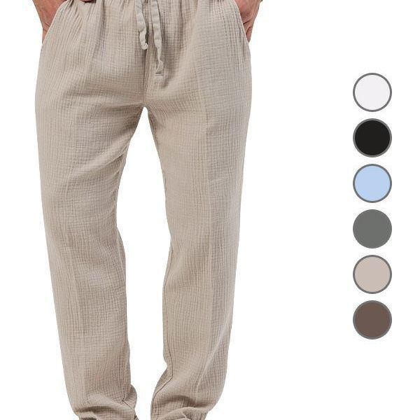 Herren nan lässige Leinen-Relaxhose mit elastischem Tunnelzugbund und praktischen Seitentaschen EB