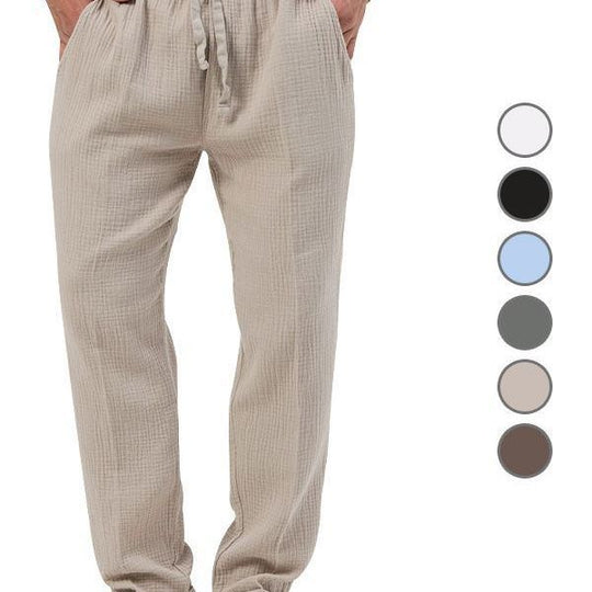 Herren nan lässige Leinen-Relaxhose mit elastischem Tunnelzugbund und praktischen Seitentaschen EB