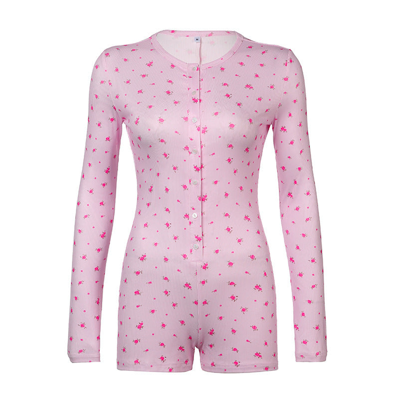 Damen Langarmstrampler mit floralem Muster und Knopfverschluss EB