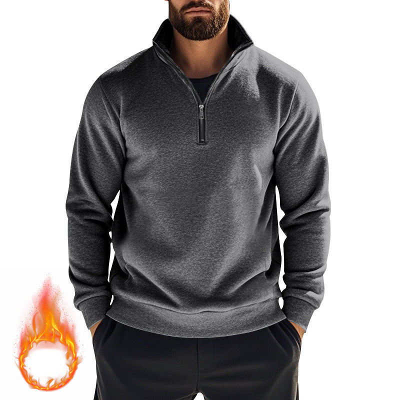 Herren nan thermischer Halbzip-Pullover mit Stehkragen und wärmendem Fleece-Innenfutter EB