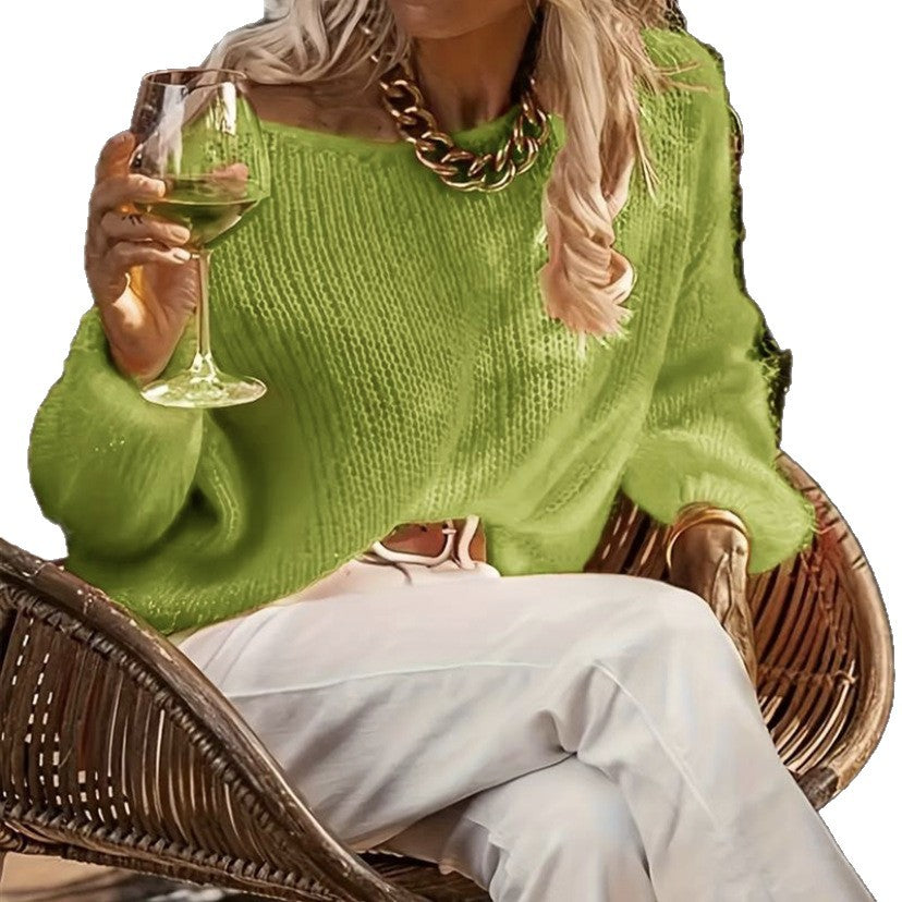 Damen Grobstrickpullover mit lässigem Schnitt und weitem Ärmel EB