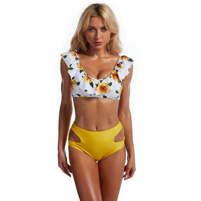 Damen Bikini-Set mit verspieltem Rüschendesign und hohem Hüftschnitt EB