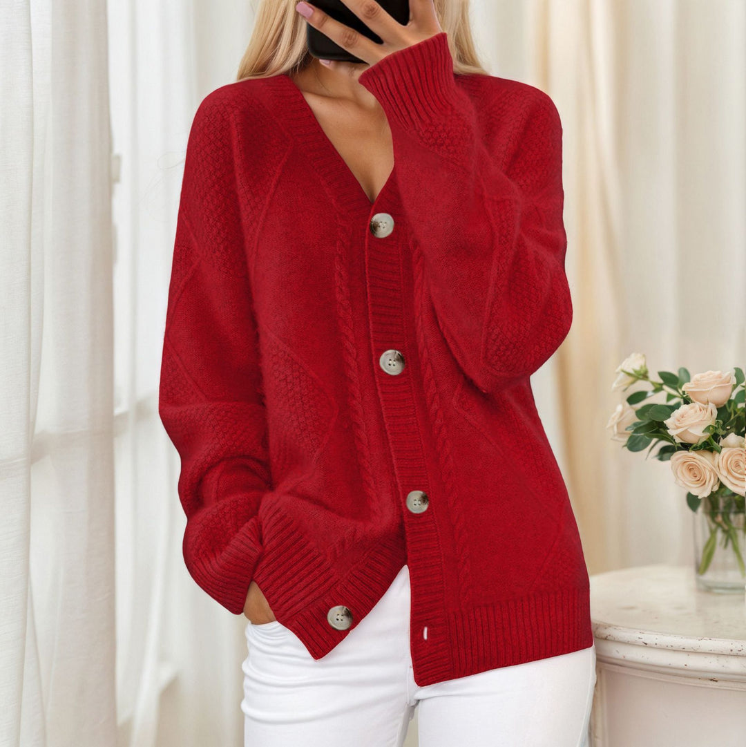 Damen nan oversize Strickcardigan mit V-Ausschnitt und Perlmuttknöpfen EB