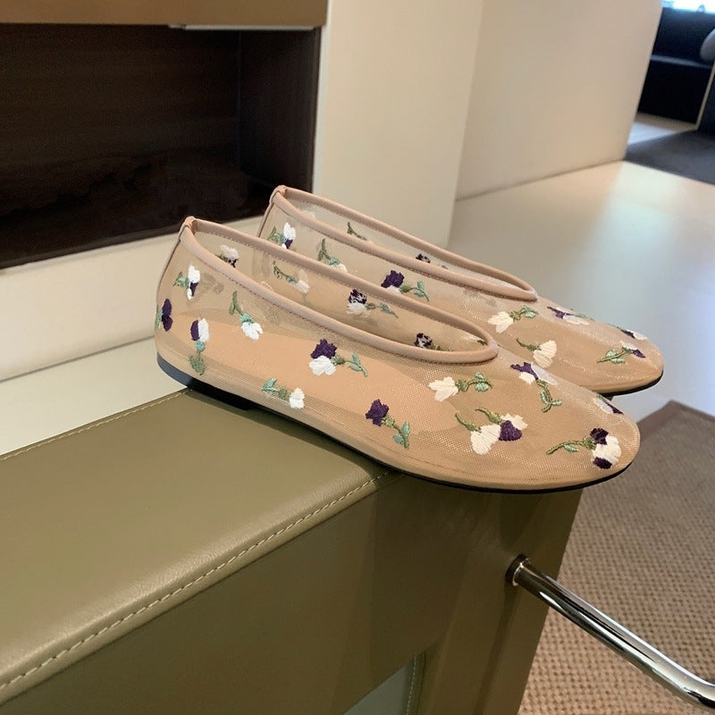 Damen Ballerinas mit floralem Stickdesign und flexiblem Komfort EB