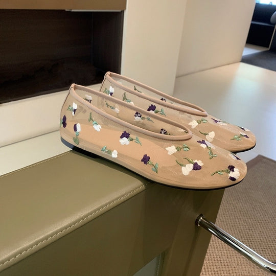 Damen Ballerinas mit floralem Stickdesign und flexiblem Komfort EB