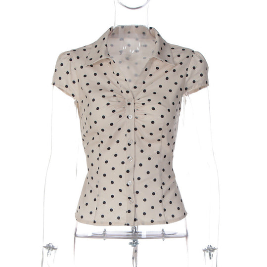 Damen Polka-Dot Bluse mit taillierter Passform und Rüschendetail EB