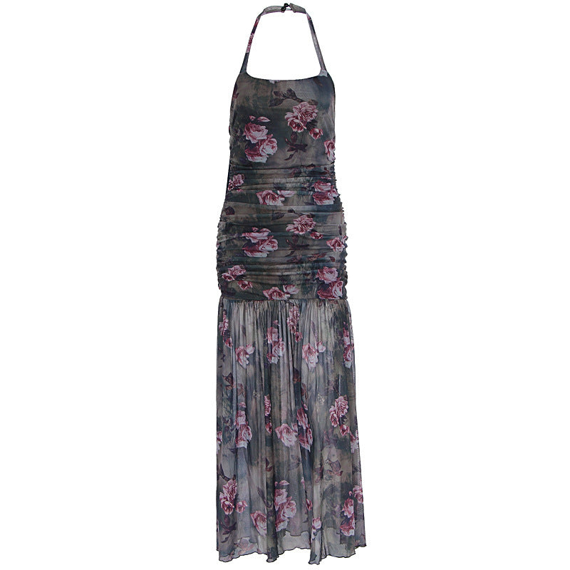 Damen Schulterfreies Maxikleid mit elastischen Rüschendetails EB