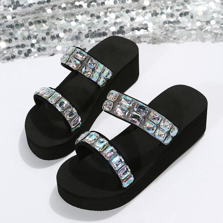 Damen Wedge-Pantoletten mit funkelnden Strassdetails EB