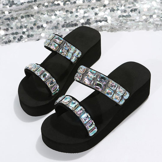 Damen Wedge-Pantoletten mit funkelnden Strassdetails EB