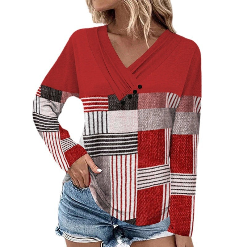 Damen Gerippter V-Ausschnitt Pullover mit Farbverlauf, Zierknöpfen und legerer Passform EB