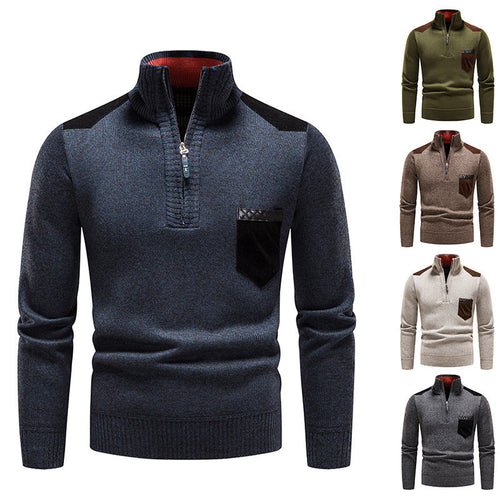 Herren eleganter Pullover mit halbhohem Kragen und feinen Kontrastdetails EB