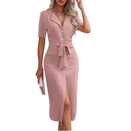 Damen Wickelkleid mit Knopfleiste und tailliertem Design EB