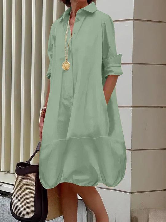 Damen Lässiges Hemdblusenkleid mit weit geschnittenem Saum EB