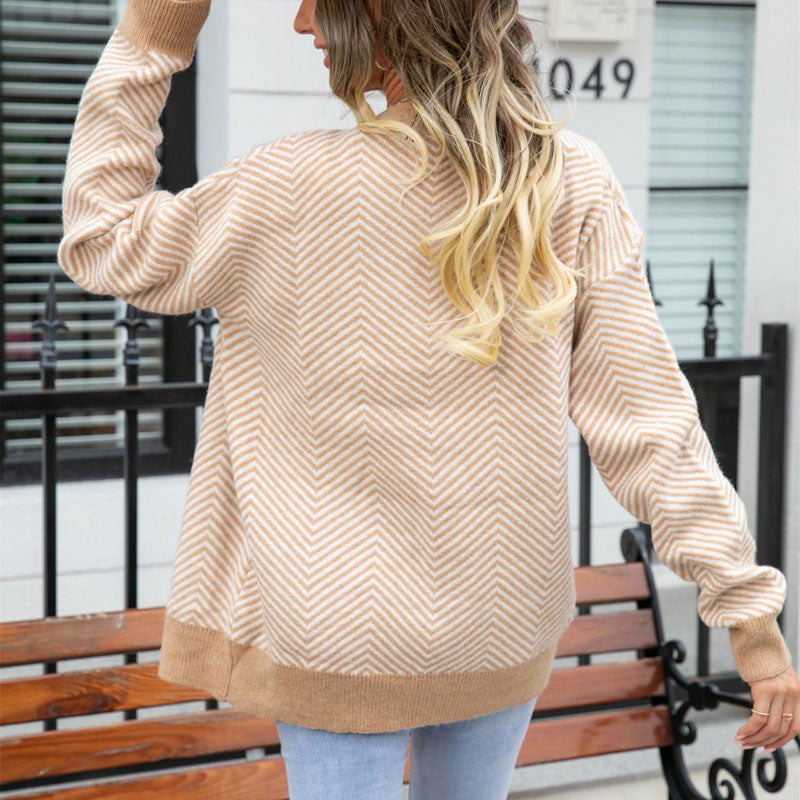 EB | Gestreifte Klassische Strickjacke für Damen
