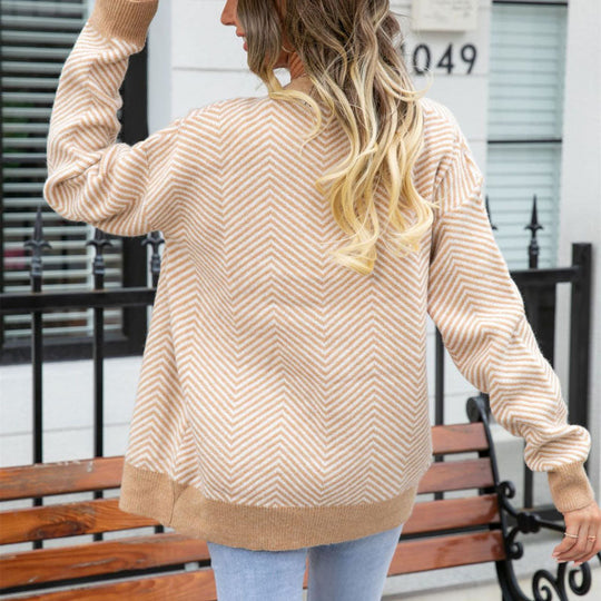 EB | Gestreifte Klassische Strickjacke für Damen