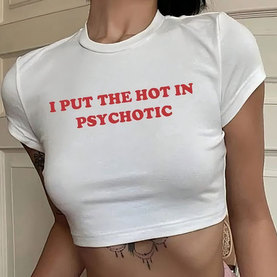 Damen Crop-T-Shirt mit witzigem Geburtstagsslogan und figurbetontem Schnitt EB