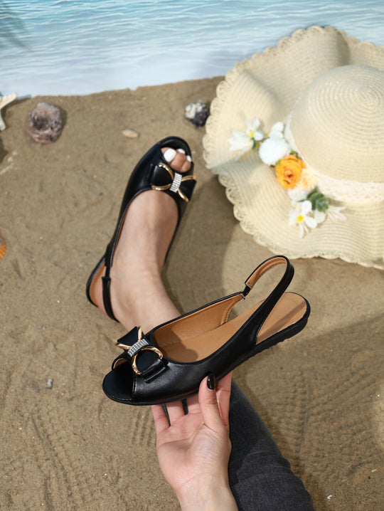 Damen offene Slingback-Sandalen mit funkelnder Schleifenapplikation EB
