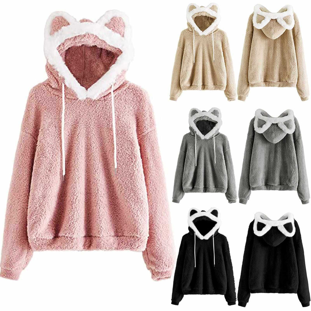 Damen Kuscheliger Hoodie mit Katzengesicht EB