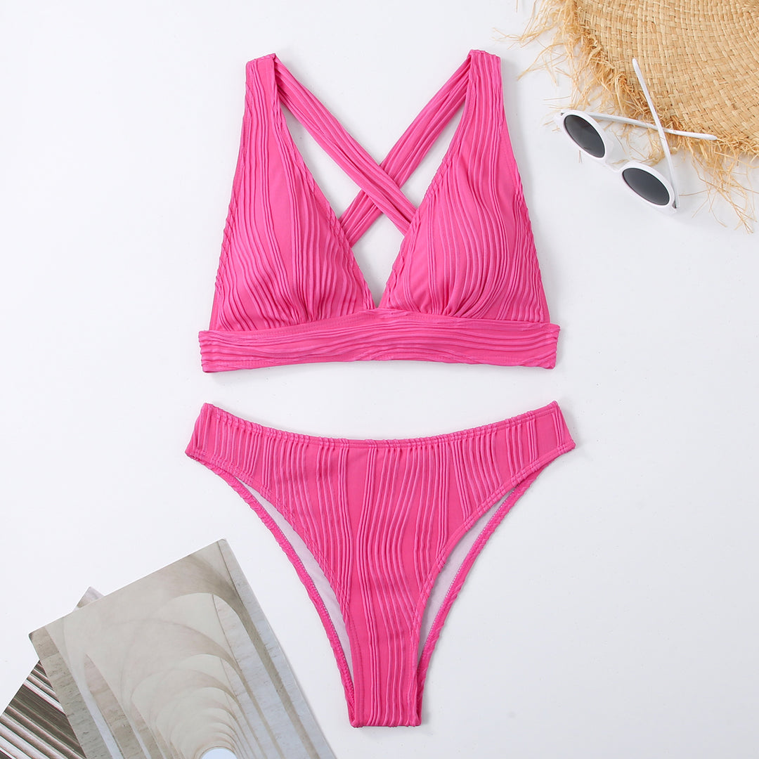 Damen Gestreifter Bikini mit raffiniertem Kreuz-Design EB