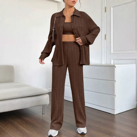 Damen Elegantes Set aus gestreifter Bluse und lockerer Hose EB